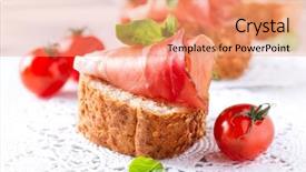  Presentation with tapas - Audience pleasing theme consisting of jamon slices of bread with spanish serrano ham served as tapas cured ham spanish appetizer prosciutto backdrop and a coral colored foreground