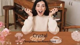  Presentation with product - Presentation theme featuring jams product - image of candid brunette woman background and a coral colored foreground