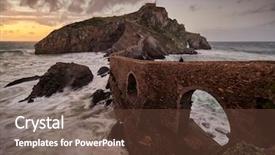  Presentation with church - Slide deck having jan steen - san juan de gaztelugatxe is background and a tawny brown colored foreground