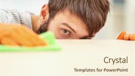  Presentation with baroque furniture - Cool new PPT theme with janitorial - bearded young man wiping furniture backdrop and a cream colored foreground