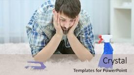  Presentation with carpet - Slides with janitorial - desperate young man cleaning carpet background and a mint green colored foreground
