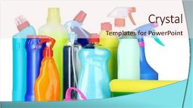  Presentation with bottles - Theme having janitorial - detergent bottles and brushes isolated background and a sky blue colored foreground