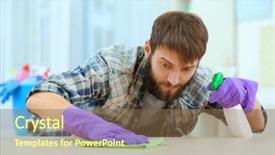  Presentation with home cleaning service - Cool new theme with janitorial - funny young man cleaning furniture backdrop and a violet colored foreground