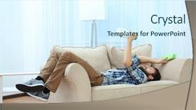  Presentation with funny - Presentation design consisting of janitorial - funny young man lying background and a sky blue colored foreground