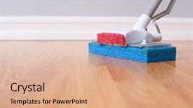  Presentation with mopping - Audience pleasing slides consisting of janitorial - mopping hardwood floor backdrop and a coral colored foreground