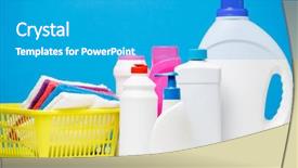  Presentation with for blue colored resource - Slide deck consisting of janitorial - photo bottles of cleaning products background and a teal colored foreground