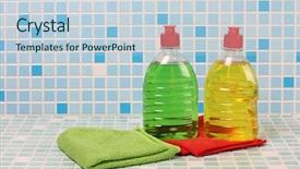  Presentation with plastic bottle - Slide set enhanced with janitorial services - cleaning products in plastic bottle background and a lemonade colored foreground