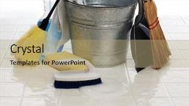  Presentation with cleaning services - Cool new presentation with janitorial services - cleaning supplies spray bottle broom backdrop and a coral colored foreground