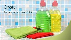  Presentation with microbilogy of fishery products - Slide set enhanced with janitorial services - protective and cleaning products background and a  colored foreground