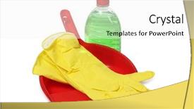  Presentation with cleaning services - Beautiful PPT theme featuring janitorial services - protective and cleaning products backdrop and a  colored foreground