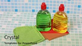  Presentation with cleaning services - Colorful slide deck enhanced with janitorial services - protective and cleaning products backdrop and a mint green colored foreground