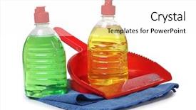  Presentation with rubber gloves - Cool new PPT theme with janitorial services - protective rubber gloves and cleaning backdrop and a  colored foreground