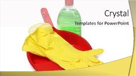  Presentation with rubber gloves - Cool new presentation design with janitorial services - protective rubber gloves and cleaning backdrop and a  colored foreground