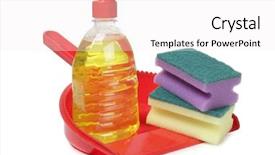  Presentation with rubber gloves - Presentation theme having janitorial services - protective rubber gloves and cleaning background and a  colored foreground