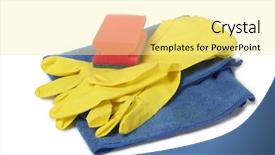  Presentation with rubber gloves - Theme having janitorial services - protective rubber gloves and cleaning background and a blonde colored foreground