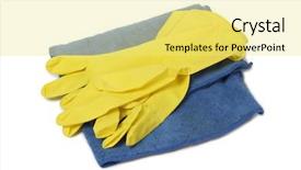  Presentation with rubber gloves - Slide set consisting of janitorial services - protective rubber gloves and cleaning background and a blonde colored foreground