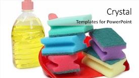  Presentation with cleaning services - Audience pleasing theme consisting of janitorial services - red scrub and cleaning products backdrop and a  colored foreground