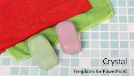  Presentation with tile - Presentation theme having janitorial services - soap and cleaning products background and a  colored foreground