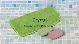  Presentation with tile - Presentation theme enhanced with janitorial services - soap and cleaning products background and a  colored foreground