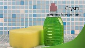  Presentation with tile - Slide set with janitorial services - soap and cleaning products background and a light blue colored foreground