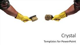  Presentation with rubber gloves - PPT theme consisting of janitorial services - two isolated human arms both background and a  colored foreground