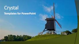  Presentation with pulp paper and mill - Colorful presentation design enhanced with janshuismolen sint-janshuis mill windmill backdrop and a teal colored foreground
