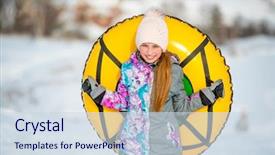  Presentation with parks and recreation snow storm - Cool new PPT theme with january - active girl holding snow tubing backdrop and a sky blue colored foreground