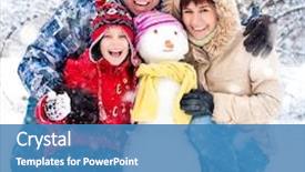  Presentation with portrait happy family smiling - PPT theme with january - happy smiling family with snowman background and a teal colored foreground