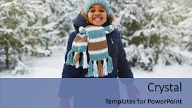  Presentation with joyful - PPT theme having january - joyful kid in winterwear looking background and a teal colored foreground