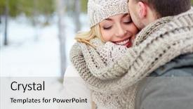  Presentation with winter - Audience pleasing presentation theme consisting of january - woman embracing with her boyfriend backdrop and a light gray colored foreground