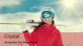  Presentation with ski - Beautiful theme featuring january - young woman with ski backdrop and a red colored foreground