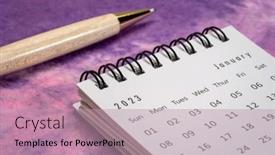  Presentation with january - Slide set with january-2023-small-spiral-desktop background and a coral colored foreground