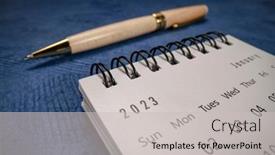  Presentation with ballpen - PPT layouts featuring january-2023-spiral-desktop-calendar background and a light gray colored foreground