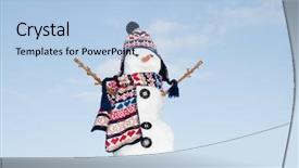  Presentation with february - Slides having january february - happy snowman on sky background background and a  colored foreground