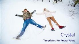  Presentation with snow - Amazing presentation theme having january february - young couple lying together backdrop and a sky blue colored foreground