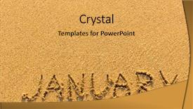  Presentation with january - Amazing PPT theme having january - word inscription on the gold sand sea beach backdrop and a yellow colored foreground