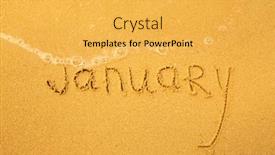  Presentation with january - Presentation theme consisting of january - written in sand on beach texture soft wave of the sea background and a yellow colored foreground