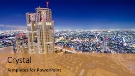  Presentation with metropolitan - Cool new slide deck with japan cityscape at metropolitan government backdrop and a gold colored foreground