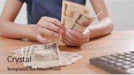 Presentation with home equity - PPT theme enhanced with japan currency - counting japanese banknote at home background and a coral colored foreground