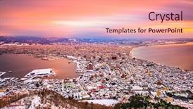  Presentation with dawn - Theme having japan dawn skyline in winter background and a coral colored foreground