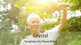  Presentation with old man - Theme enhanced with portrait of sporty and healthy grey hair asian old man exercising at outdoor park in morning background and a yellow colored foreground