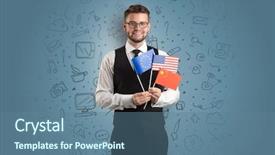  Presentation with symbol - Beautiful PPT theme featuring japan europe - businessman with office symbol concept backdrop and a ocean colored foreground