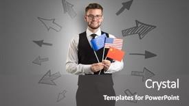  Presentation with flag and cross - Presentation with japan europe - cheerful elegant boy standing background and a gray colored foreground