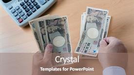  Presentation with money notes - PPT theme enhanced with japan europe - japanese yen notes hands counting background and a coral colored foreground