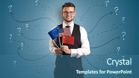  Presentation with gold man smile - Theme consisting of japan europe - smiling young man standing background and a  colored foreground