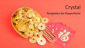  Presentation with chinese new year - Amazing PPT theme having japan finance - chinese new year ornament--gold ingot backdrop and a gray colored foreground