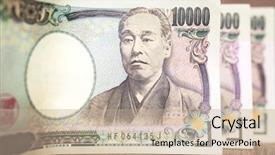  Presentation with banknotes - Theme enhanced with japan finance - japanese yen banknotes background and a mint green colored foreground
