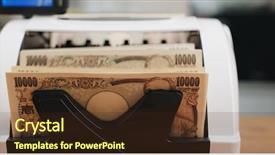  Presentation with machine - Colorful presentation design enhanced with japan finance - money counting machine for japanese backdrop and a wine colored foreground