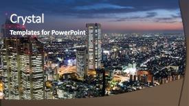  Presentation with city japan - Slide deck featuring japan finance - tokyo city at night background and a ocean colored foreground