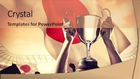  Presentation with football blue - PPT theme enhanced with world cup - successful rugby player holding trophy background and a coral colored foreground